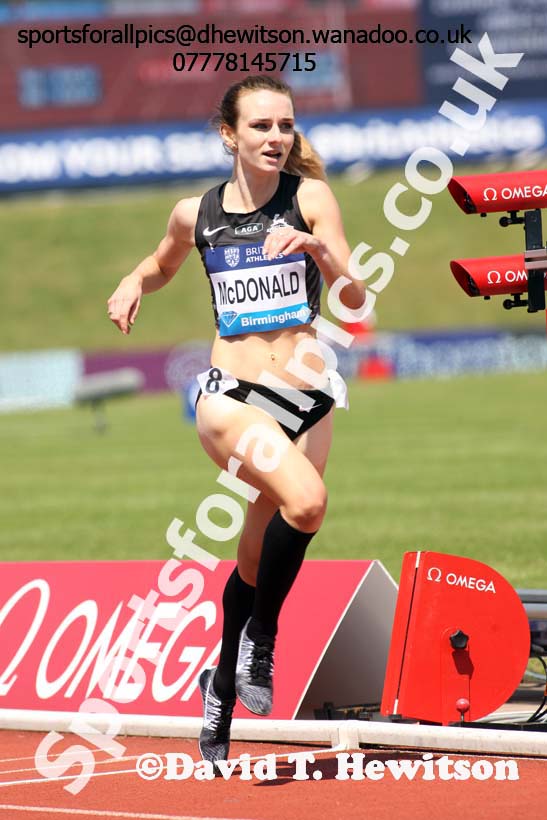 Sarah McDonald (GB) wins the womens 1500 metres, IAAF Diamond League, Birmingham. Photo: David T. Hewitson/Sports for All Pics